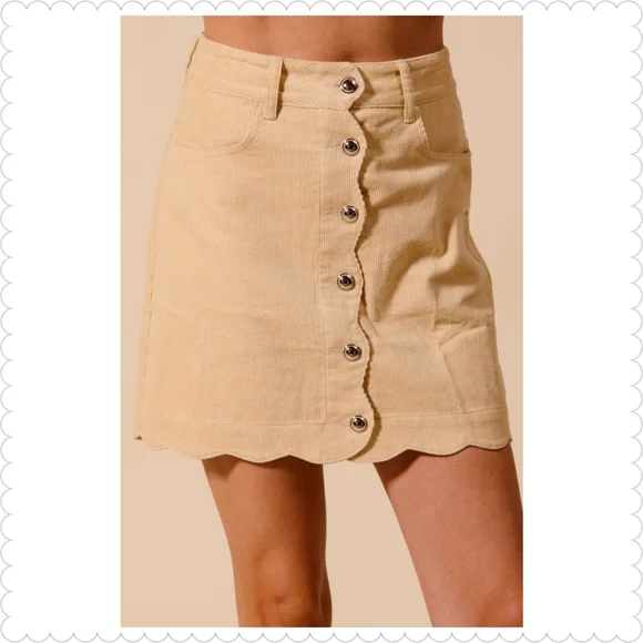 Beige Button-Front Corduroy Skirt
